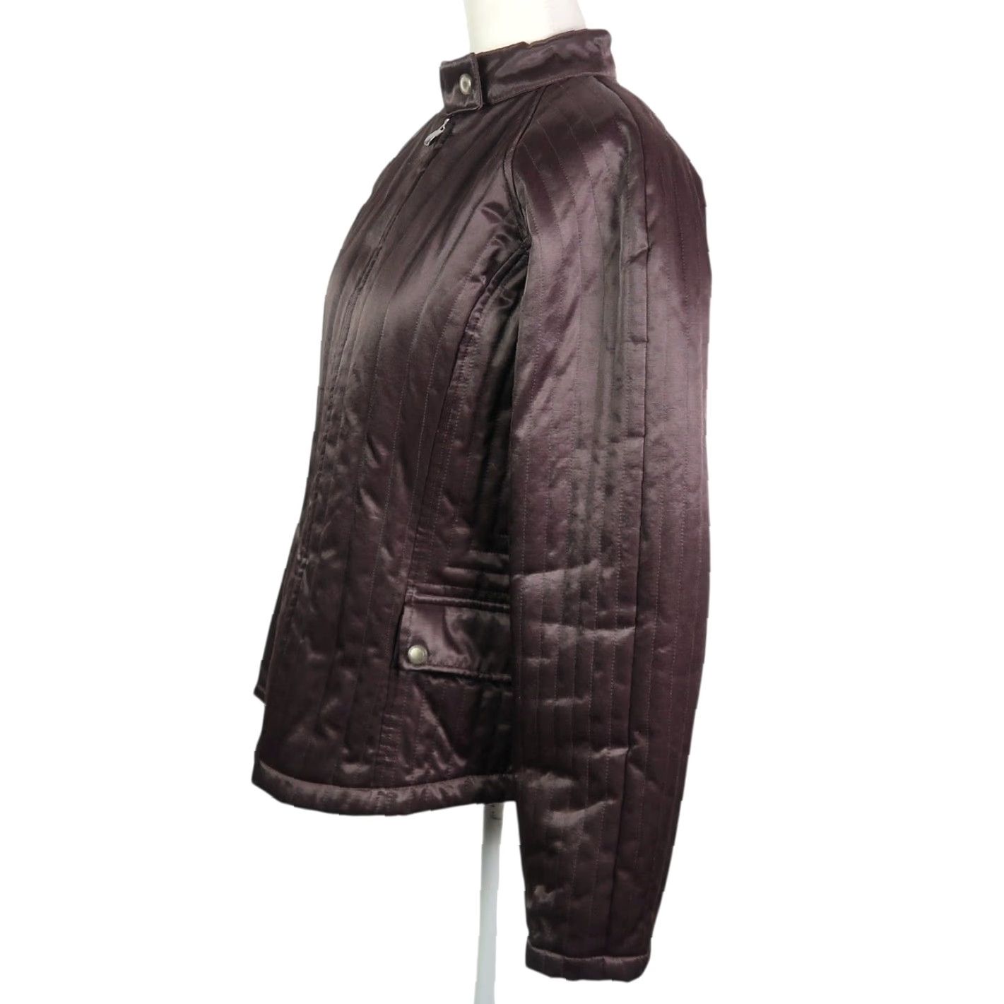 Liz Claiborne VINTAGE Liz Claiborne Jacket Satin Zip Front Dark Brown M Womens Short Long Sleeve Cotton Satin Solid Casual Fall Spring 2000s Mens Womens Size M / US 6-8 / IT 42-44 - 3 Thumbnail
