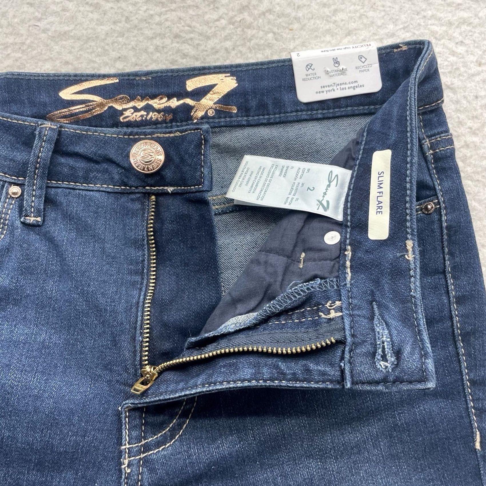 Vintage Seven7 Jeans Slim Flared Denim Blue 28x32 High Rise Women's Jeans 28 Waist 32 Inseam Distressed? No. Size 26" / US 2 / IT 38 - 6 Thumbnail