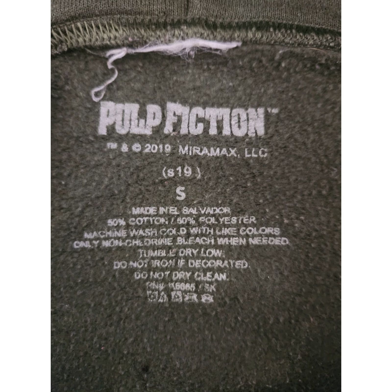 Vintage Pulp Fiction Hoodie Adult S Army Green Logo Accents Pullover Graphic Print Men Regular Sweatshirt Size US S / EU 44-46 / 1 - 8 Thumbnail