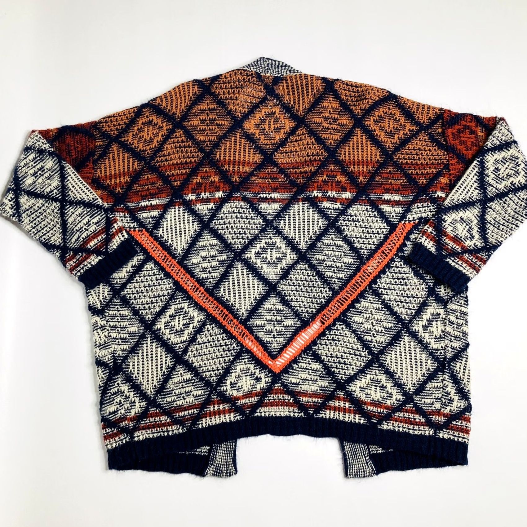 Urban Outfitters Staring at Stars Urban Outfitters Cardigan Medium Knit Diamond Print Oversized Open Front Cable-Knit Bohemian Womens Size M / US 6-8 / IT 42-44 - 2 Thumbnail