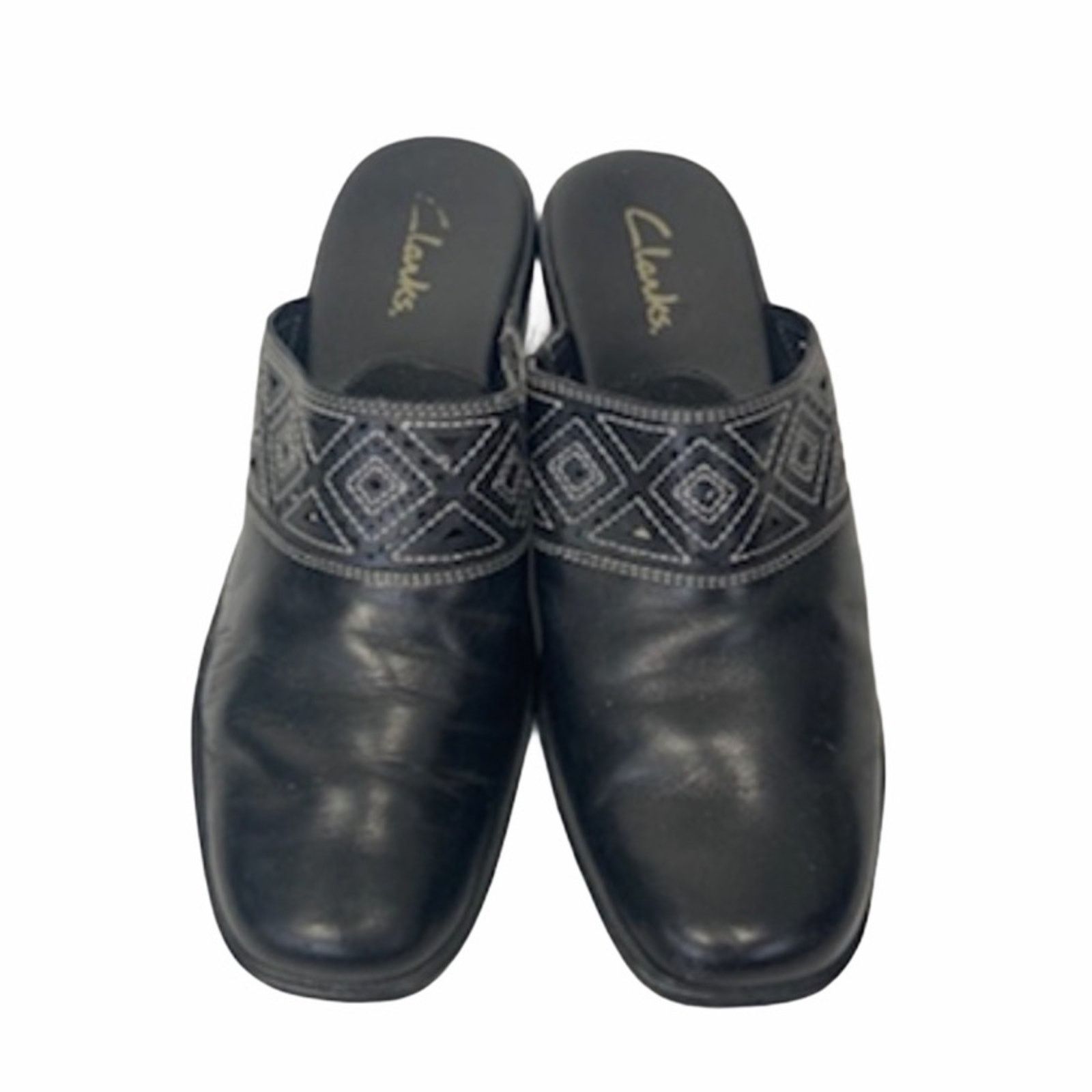 Clarks Clarks Black Leather Clogs Perforated Detail Sz 7.5 Size US 7.5 / IT 37.5 - 3 Thumbnail