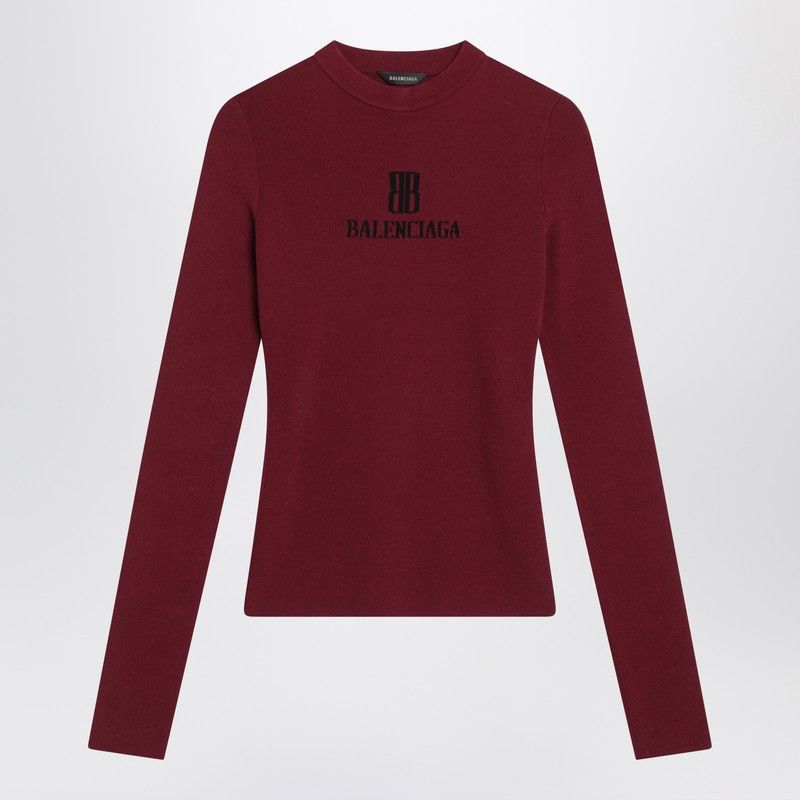 Balenciaga Balenciaga Ribbed Burgundy Nano Bb Sweater Size S / US 4 / IT 40 - 1 Thumbnail