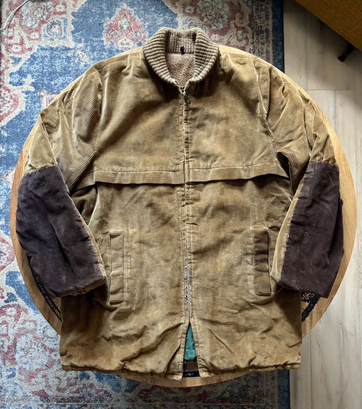 Vintage 1940s Town & Country Patchwork Corduroy Sherpa Lined Jacket Size US L / EU 52-54 / 3 - 1 Thumbnail