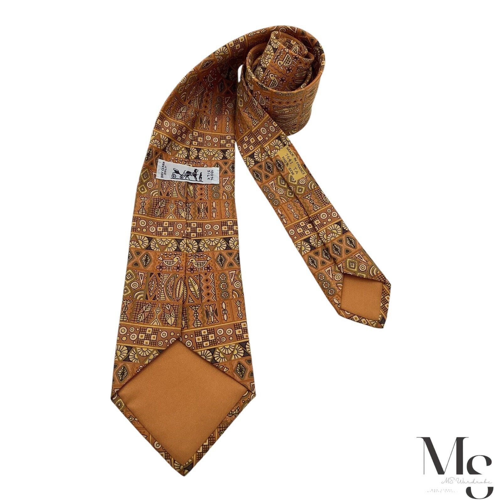 Hermes HERMES PARIS 7641 TA Orange Heiroglyphics Pattern Silk Tie F Size ONE SIZE - 2 Thumbnail