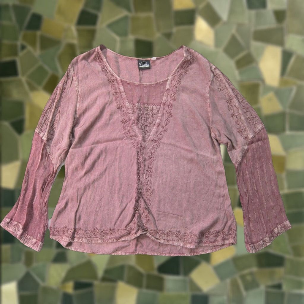 Pinko Noelle Pink Embroidered Lace Long Sleeve Tunic Blouse 2XL Womens Peasant Rayon XXL Size XXL / US 16-18 / IT 52-54 - 1 Thumbnail