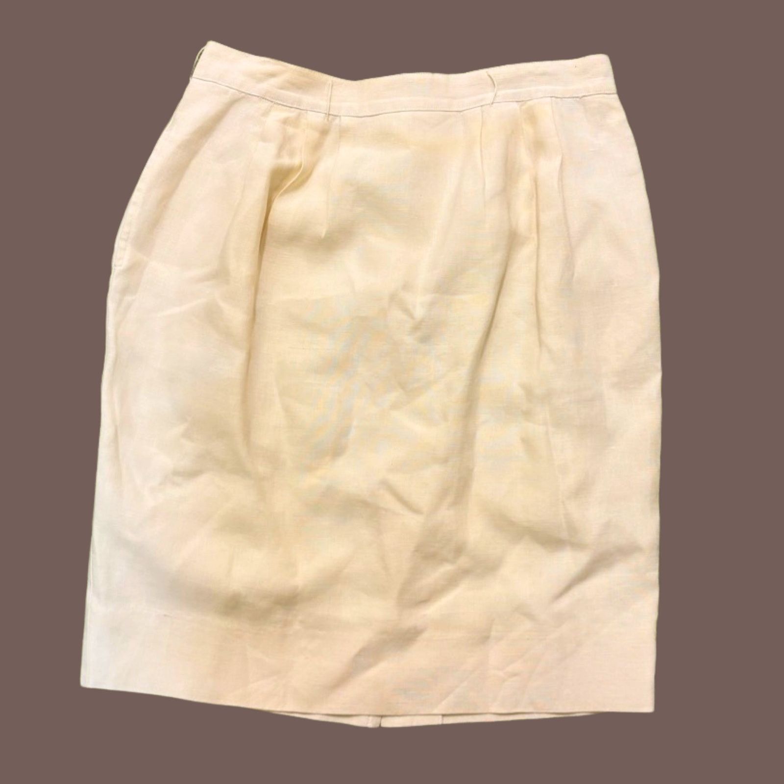 Max Mara × Vintage VTG Linen Pencil Skirt MaxMara Beige Italy Minimal 90s Size 36" / US 14 / IT 50 - 2 Thumbnail