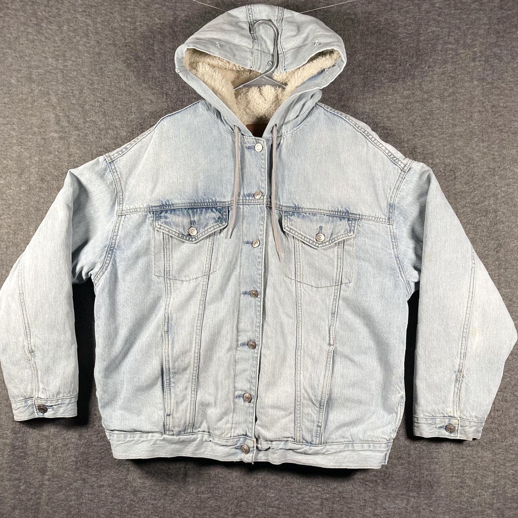 American Eagle Outfitters VINTAGE? No — American Eagle Outfitters Jacket Womens XL Blue Hooded Sherpa Lined Denim Bomber Size XL / US 12-14 / IT 48-50 - 2 Thumbnail