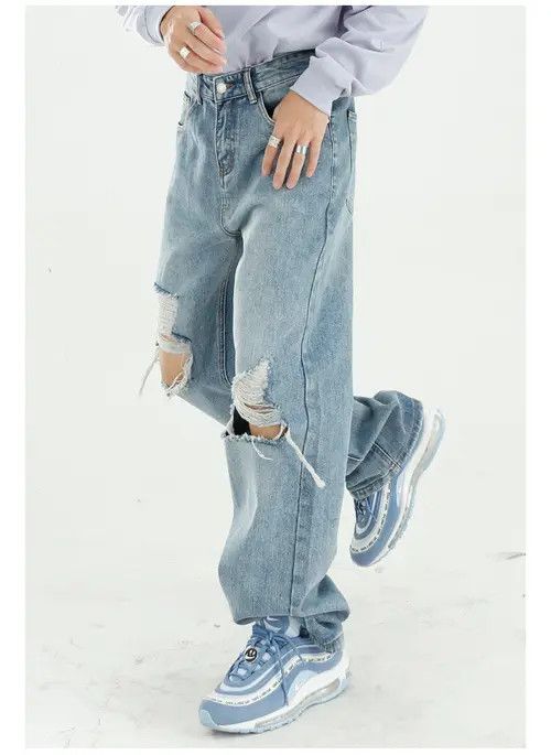 Other Men's loose washed straight ripped jeans Size US 32 / EU 48 - 2 Thumbnail