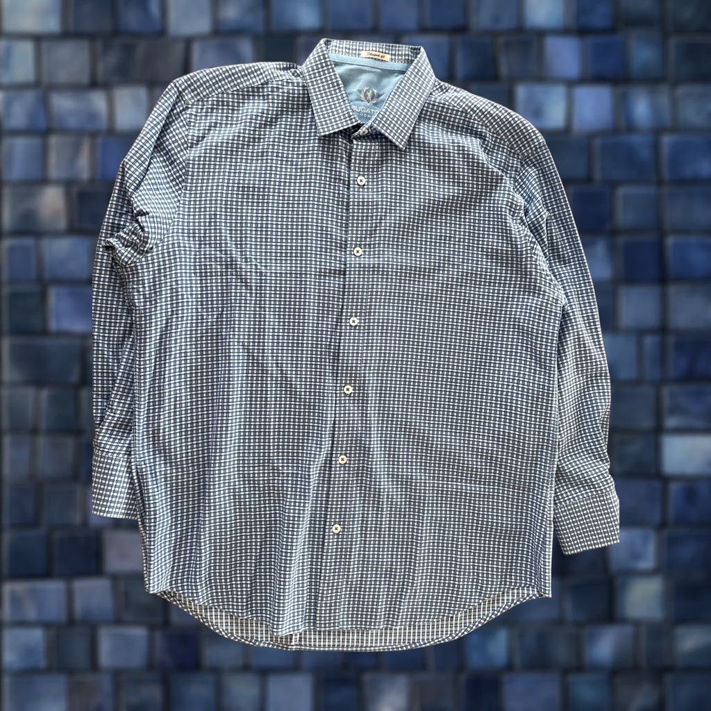 BUGATCHI Bugatchi Uomo Plaid Shirt Men XL Long Sleeve Button-Up Blue 90s Classic Colorful Office Career Dress Shirt Size US XL / EU 56 / 4 - 1 Thumbnail