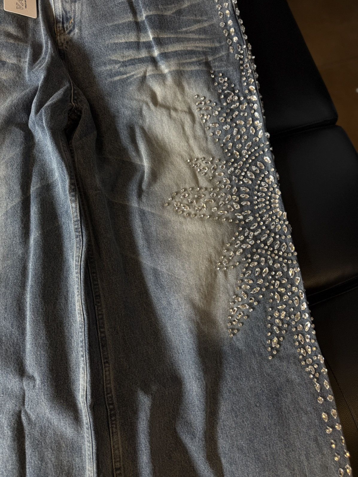 Vale Valley Stone Crystal Rhinestone Baggy Blue Jeans Size 38 Size US 38 / EU 54 - 8 Thumbnail