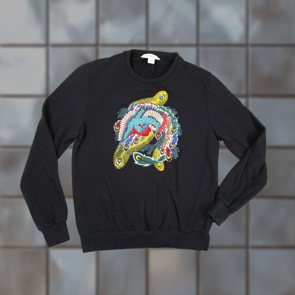 Eleven Paris Elevenparis Mens Medium Black Crewneck Sweatshirt with Embroidered Peacock Graphic Size US M / EU 48-50 / 2 - 1 Thumbnail