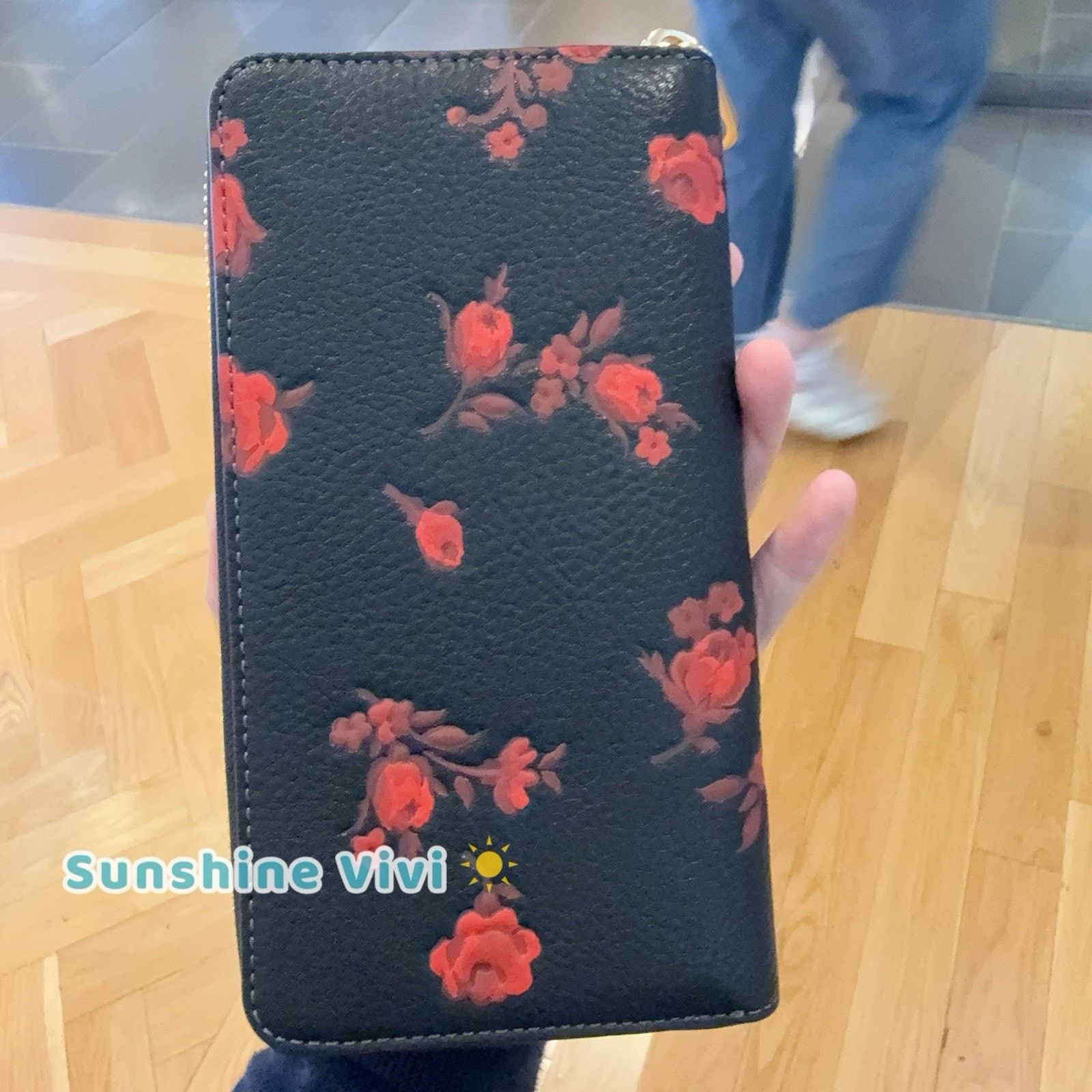 Coach NWT Coach Long Zip Around Wallet With Floral CCL36 Black/Red Size ONE SIZE - 4 Thumbnail
