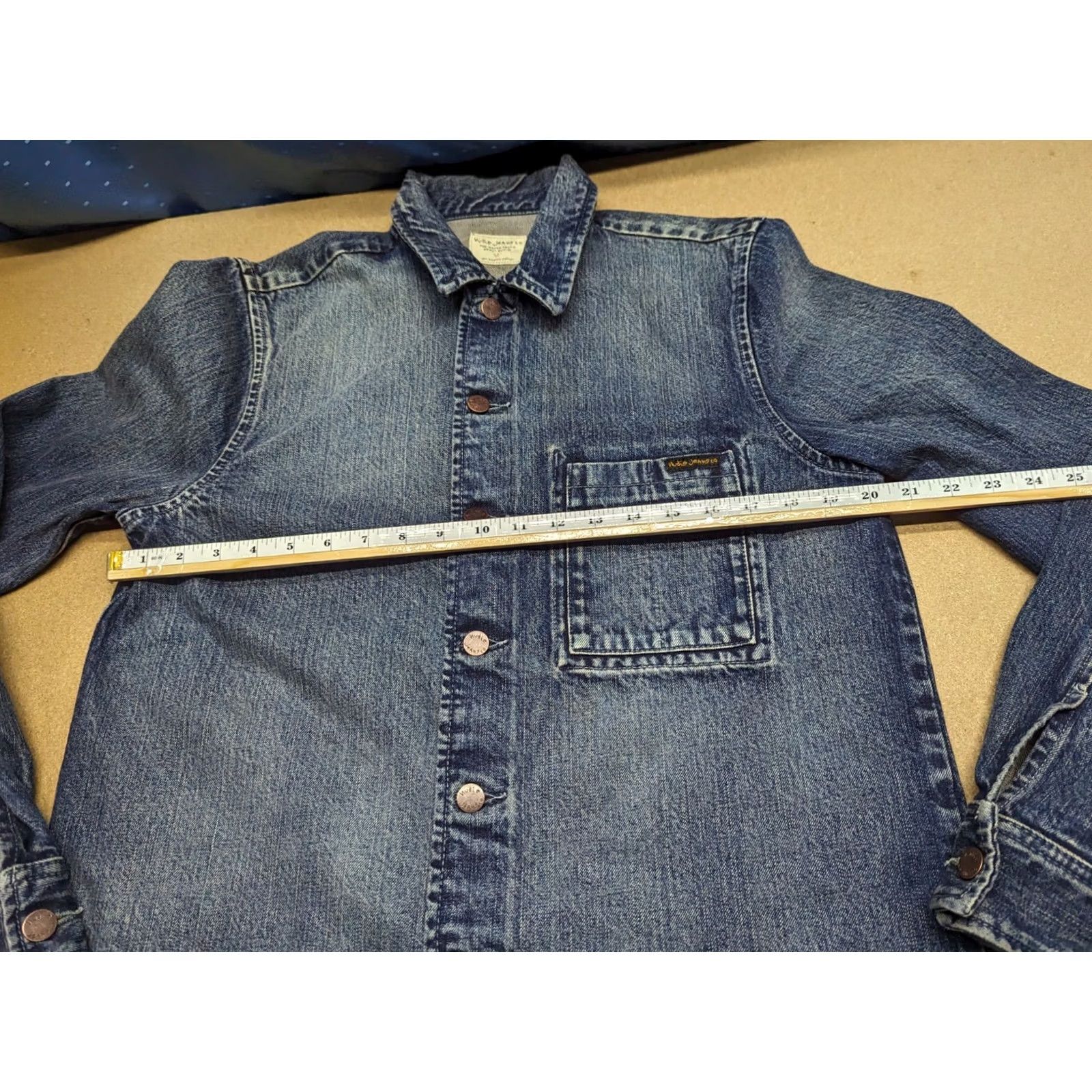 Nudie Jeans Nudie Jeans Sten Unisex Denim Jacket Medium Blue Collared Pocket Buttons Jacket Biker Style (Regular) Mens Womens Boys Girls Size US 31 - 3 Thumbnail