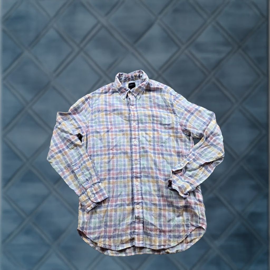 J.Crew J.Crew Shirt Mens M Multicolor Plaid Linen Cotton Button-Down Casual Regular Size US M / EU 48-50 / 2 - 1 Thumbnail