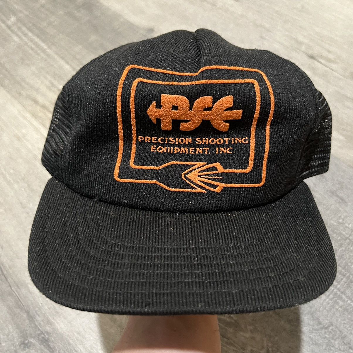 Vintage VTG Precision Shooting Equip. Black Puff Print Trucker Hat Size ONE SIZE - 1 Thumbnail