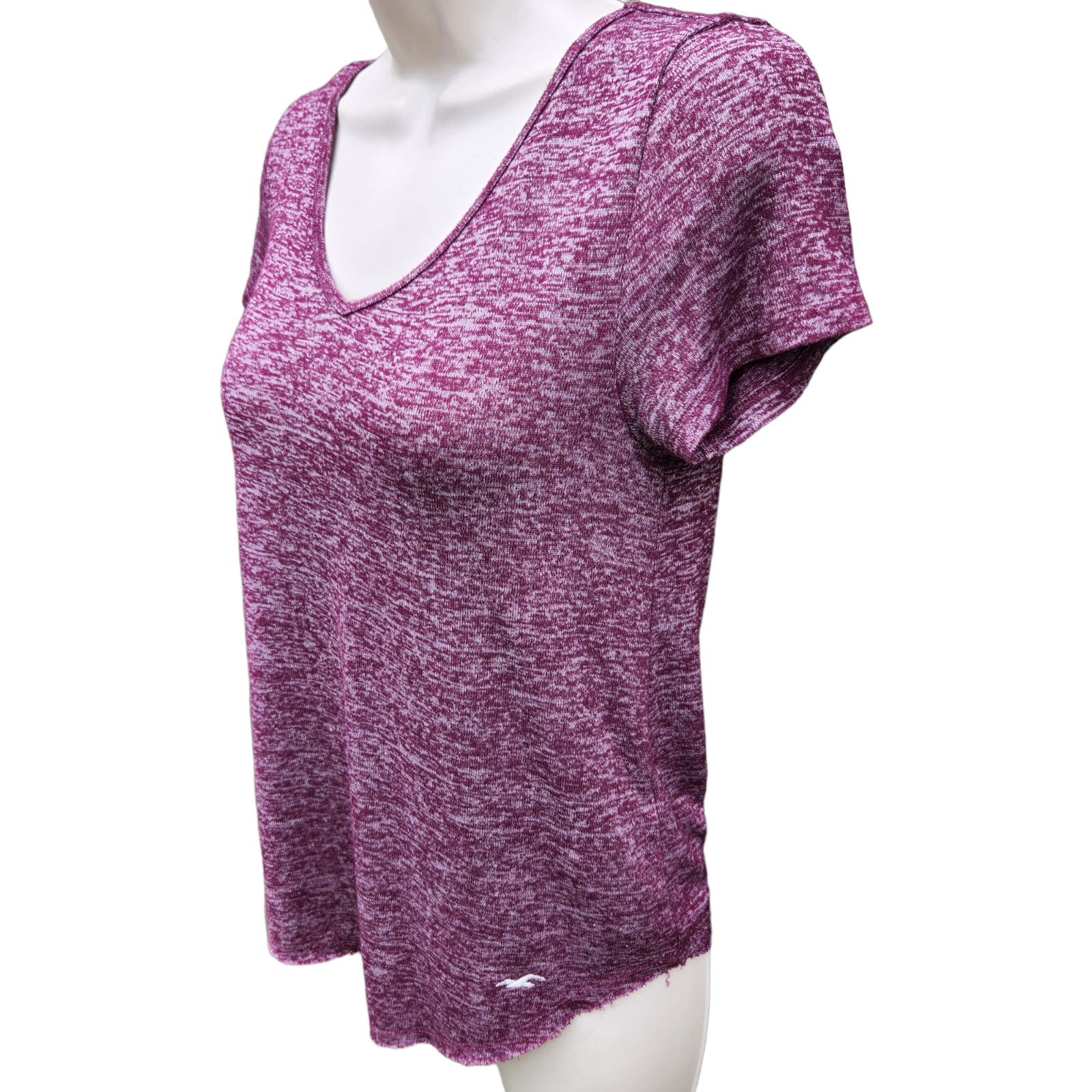 Hollister Hollister Women's Maroon Marbel V-Neck Short Sleeve Size XS Size XS / US 0-2 / IT 36-38 - 4 Thumbnail