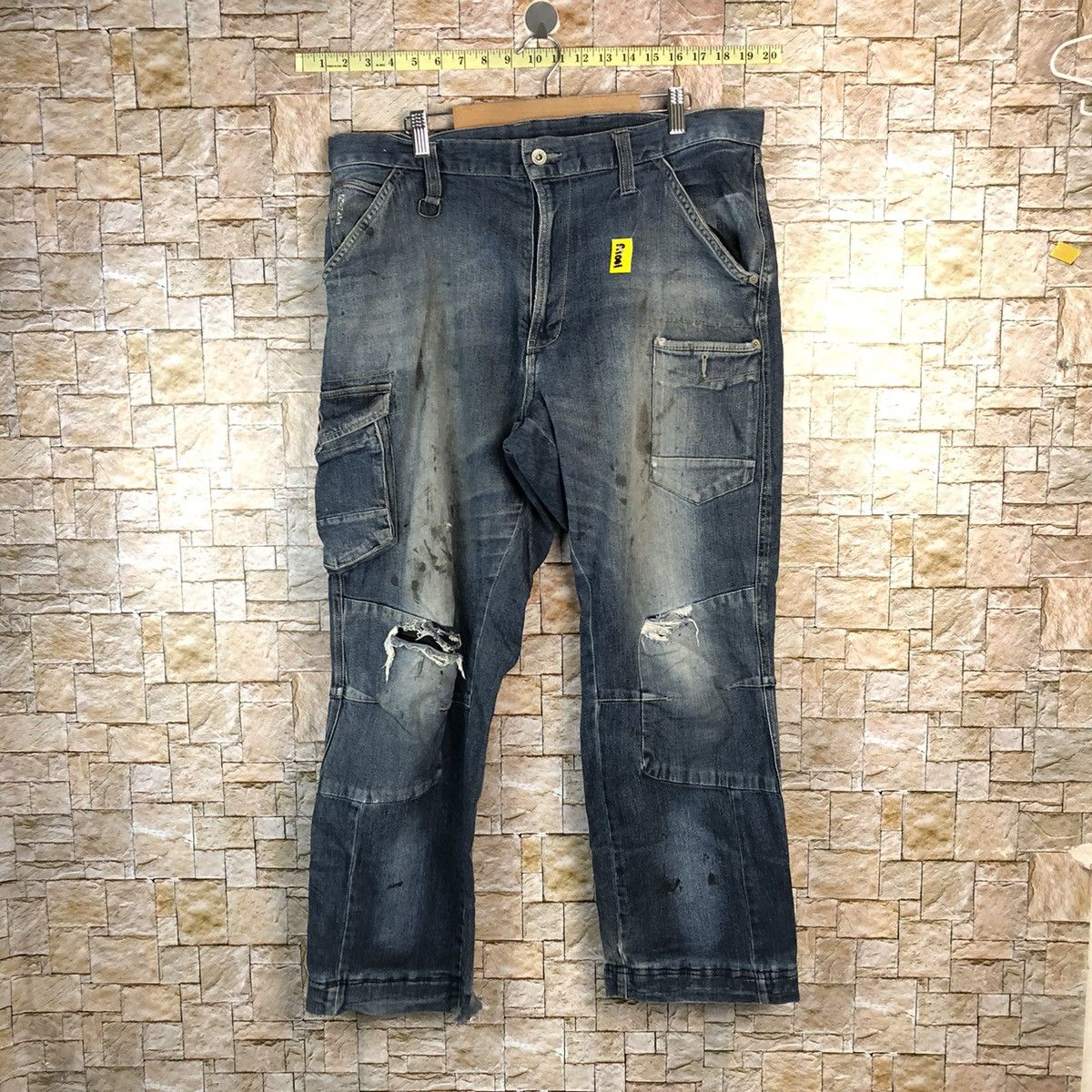 Japanese Brand Blue Cargo Distressed Denim Pants #A1001