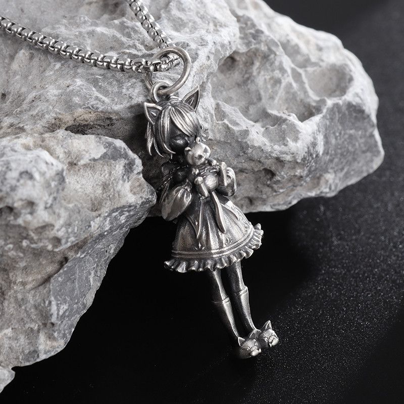 Jewelry Little Girl With Cat Doll Pendant Necklace Size ONE SIZE - 4 Thumbnail