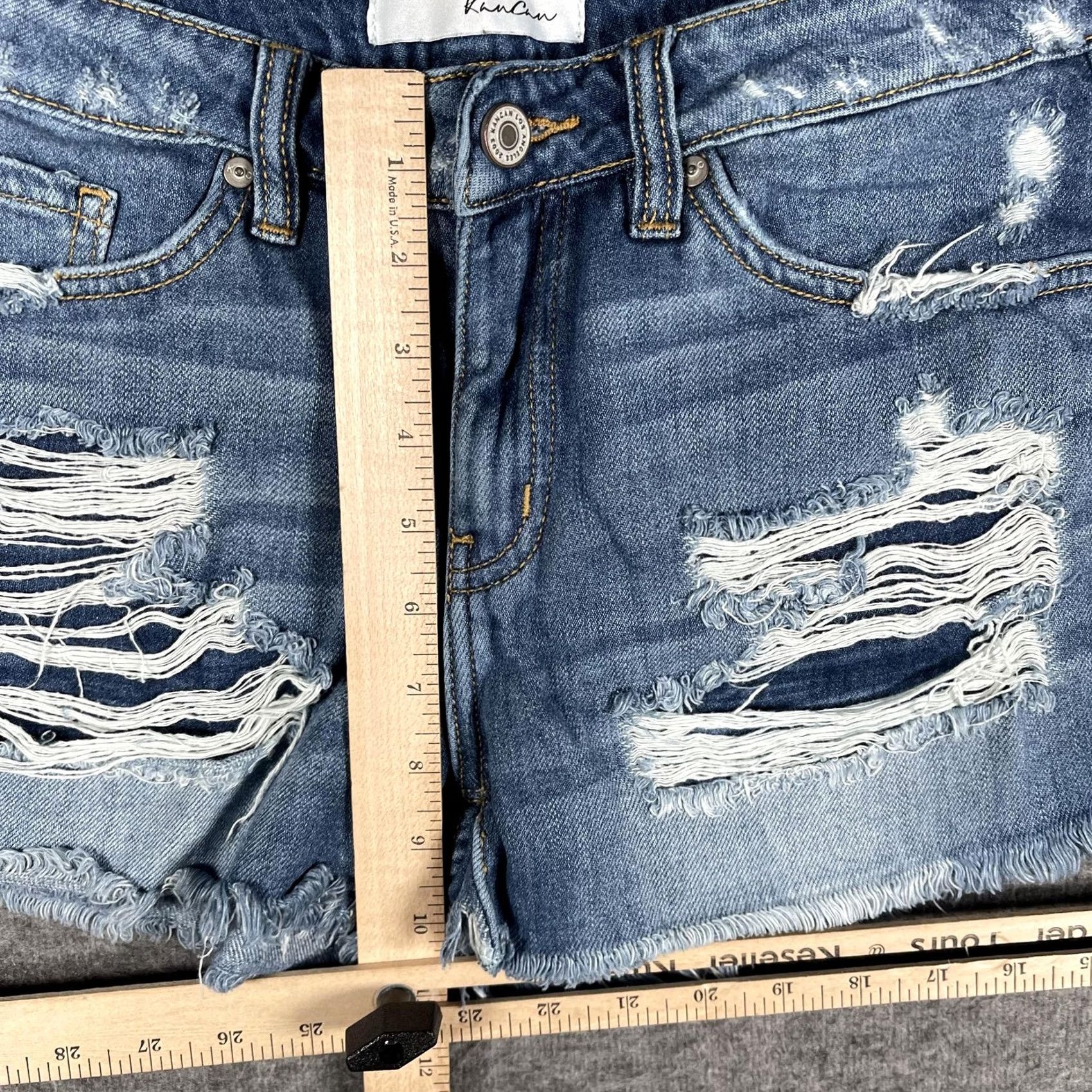 Vintage VINTAGE KanCan Shorts Womens 7/27 Blue Distressed Denim Cutoff Frayed Fringe Booty Size 28" / US 6 / IT 42 - 8 Thumbnail