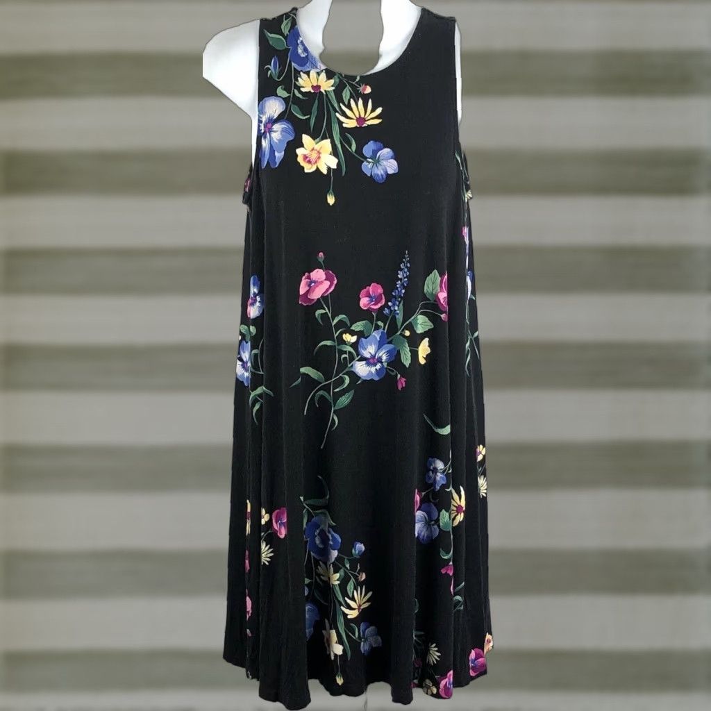 Old Navy VINTAGE Old Navy Slip Dress Women's S Black Floral Knee Length Sleeveless A Line 90s Y2K Dress Size S / US 4 / IT 40 - 1 Thumbnail