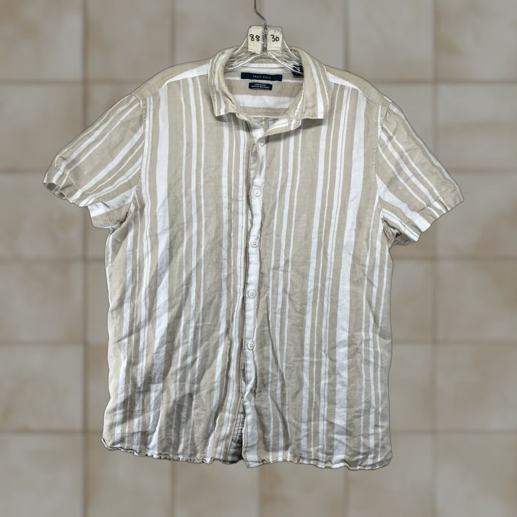 Perry Ellis Vintage Perry Ellis Men's Linen Blend Shirt Large Short Sleeve Beige Striped Casual Summer Beach boating Size US L / EU 52-54 / 3 - 1 Thumbnail