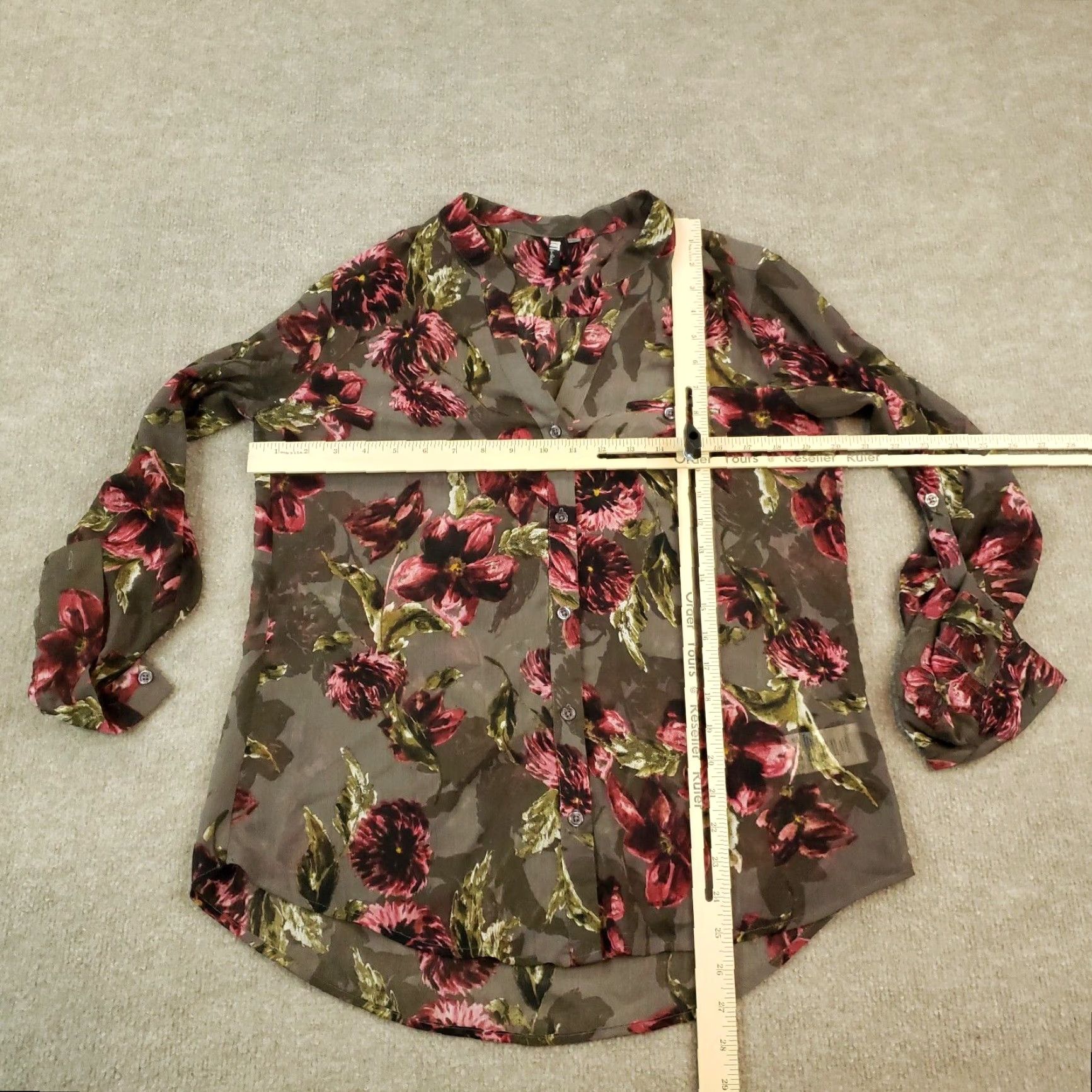 Vintage KUT from the Kloth Women's Gray Floral Semi Sheer Button Up Blouse Medium Size M / US 6-8 / IT 42-44 - 2 Thumbnail