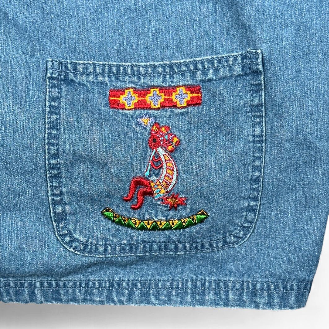 Denime VINTAGE Denim Bakery Kokopelli Jacket Womens Large Blue Denim Embroidered Western 90s Jacket Size L / US 10 / IT 46 - 5 Thumbnail