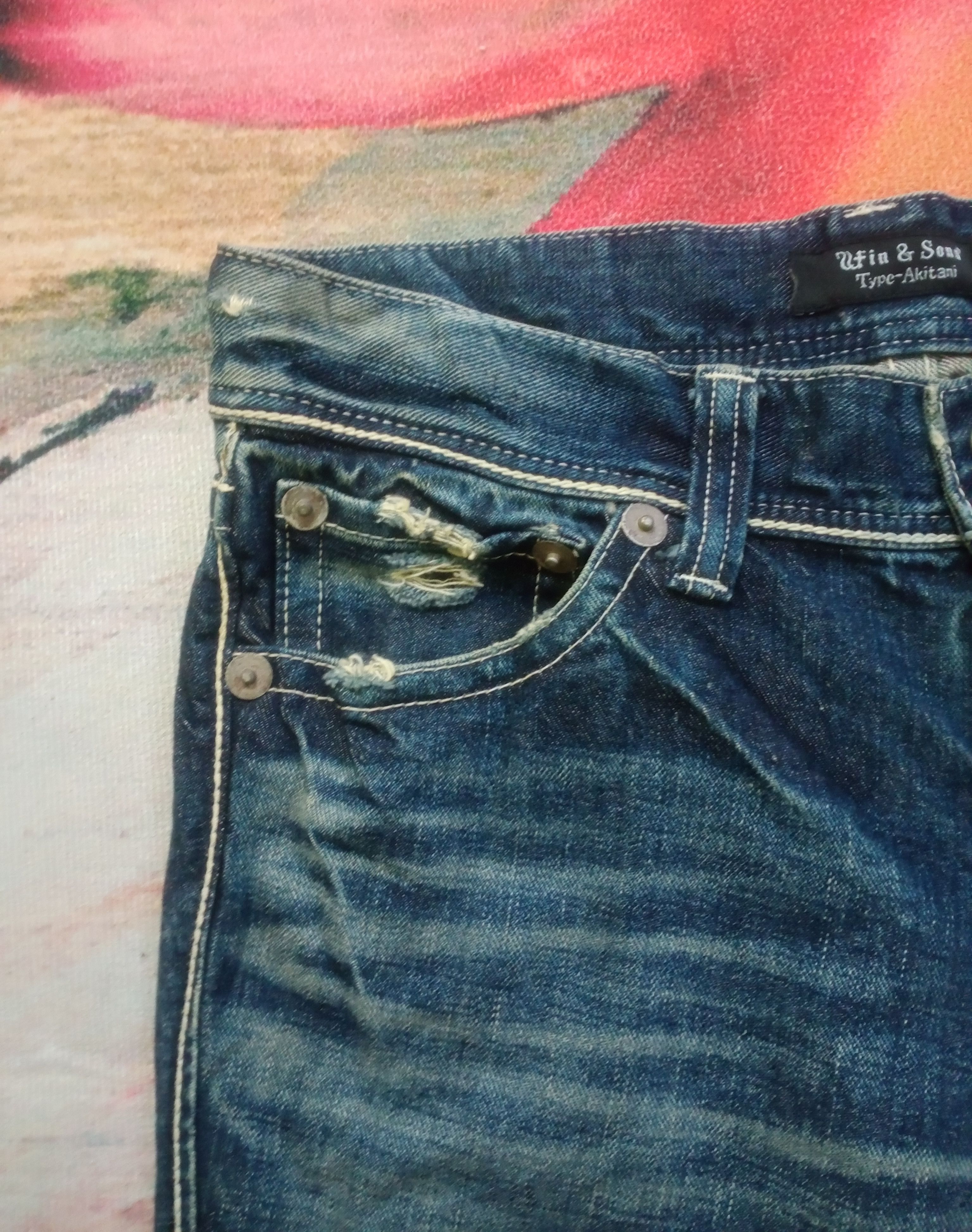 If Six Was Nine Rare Distressed Ufin & Sons Flare Boot cut Jeans Size US 33 - 13 Thumbnail