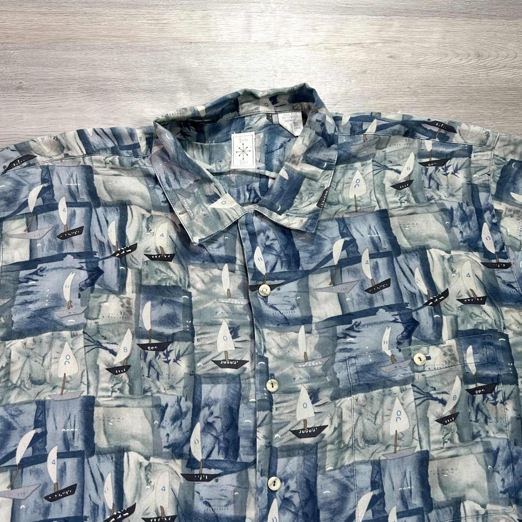 Nautica Burma Bibas Shirt Mens Large Blue Sailboat Nautical Silk Short Sleeve Button Up Size US L / EU 52-54 / 3 - 3 Thumbnail