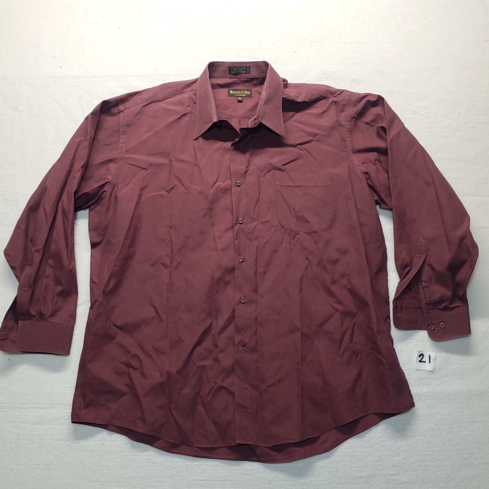Vintage Roberto Villini Shirt Dress Shirt Long Sleeve Adult Men 18.5 Red 100% Cotton Solid Button Up Burgundy Spread Collar Mens Size US XXL / EU 58 / 5 - 2 Thumbnail