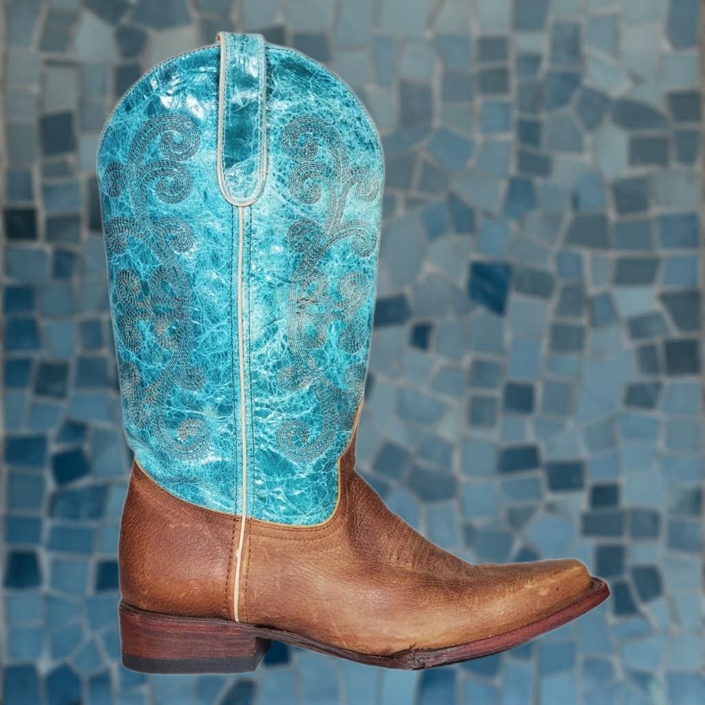 Hunter Ferrini Hunter Western Boots Square Toe Chocolate Brown Turquoise Women US 10 B Leather Embroidered Block Heel XS? Size US 10 / IT 40 - 1 Thumbnail