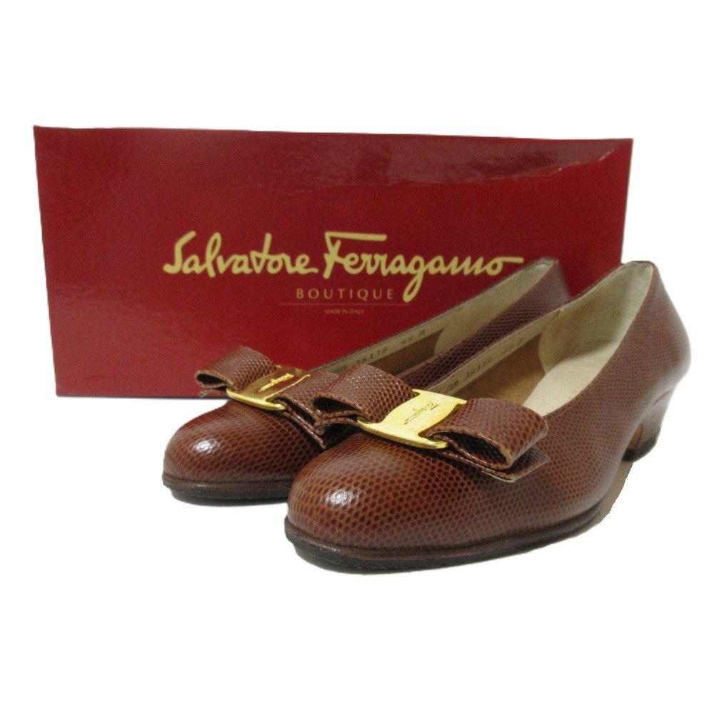 Salvatore Ferragamo Salvatore Ferragamo Salvatore Ferragamo Vara Ribbon Leather Lizard Embossed Pumps Leather Shoes DUTY FREE for USA Size ONE SIZE - 1 Thumbnail