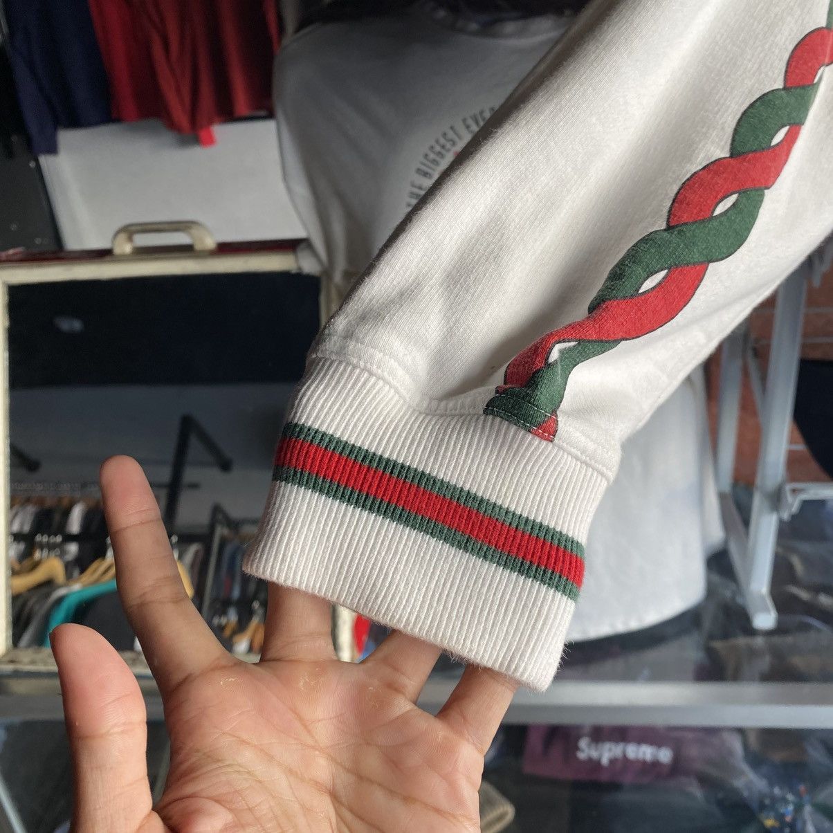 Gucci Gucci Interlocking G Logo Web Trim Striped Sweatshirt Size US L / EU 52-54 / 3 - 5 Thumbnail