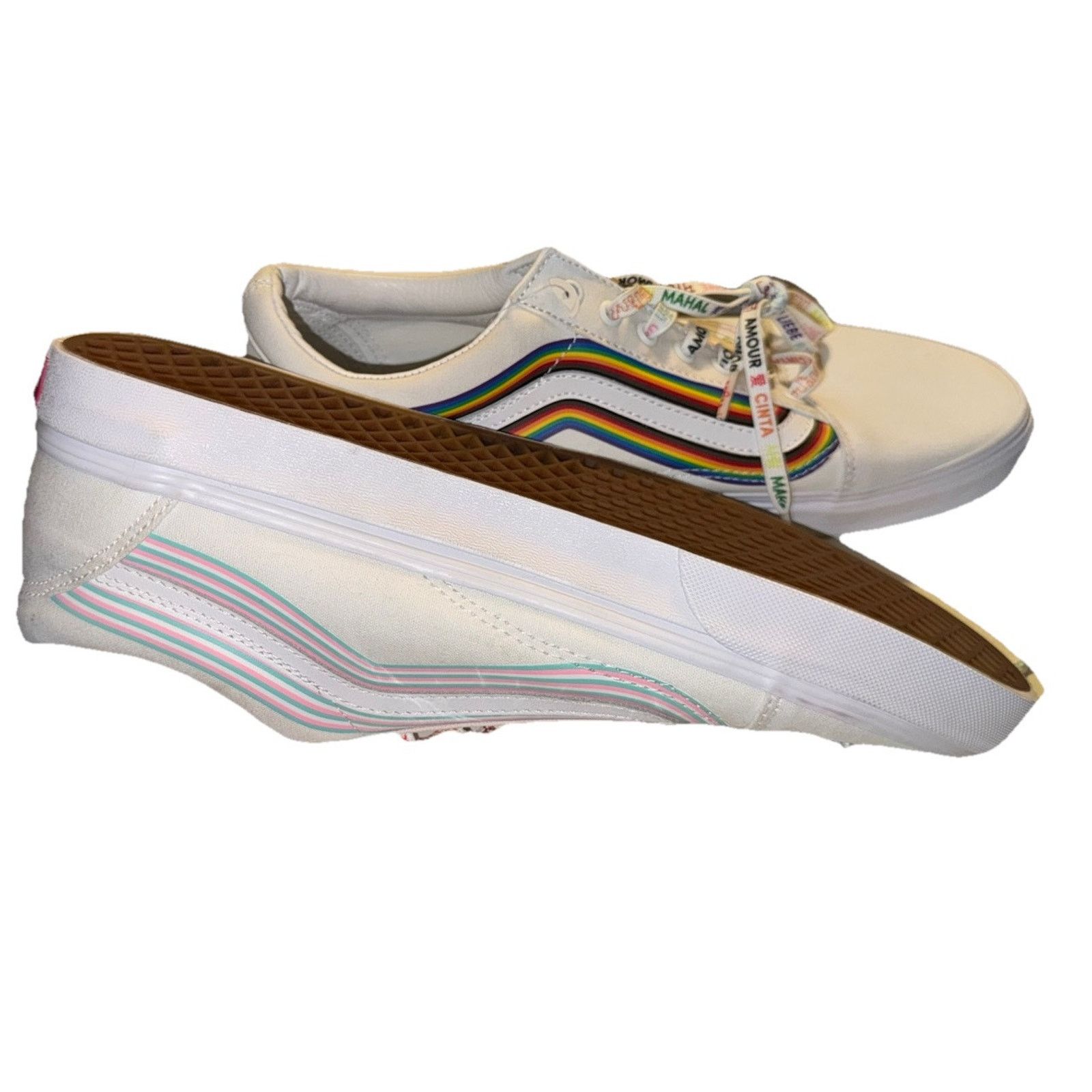 Vans VANS OLD SKOOL PRIDE RAINBOW SKATE SNEAKER White Rainbow EUC Size US 12 / IT 42 - 5 Thumbnail