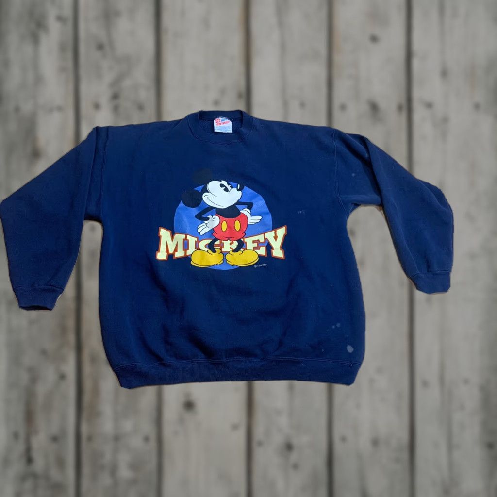Hanes VINTAGE Hanes Mickey Mouse Blue Crewneck Sweatshirt Adult Large Size US L / EU 52-54 / 3 - 1 Thumbnail