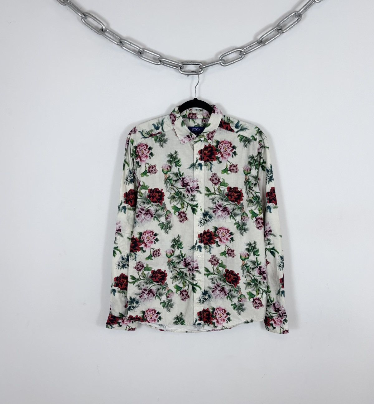 Eton Eton Men’s Slim Floral Sumo Wrestler Print Button Up Shirt Size US M / EU 48-50 / 2 - 1 Thumbnail