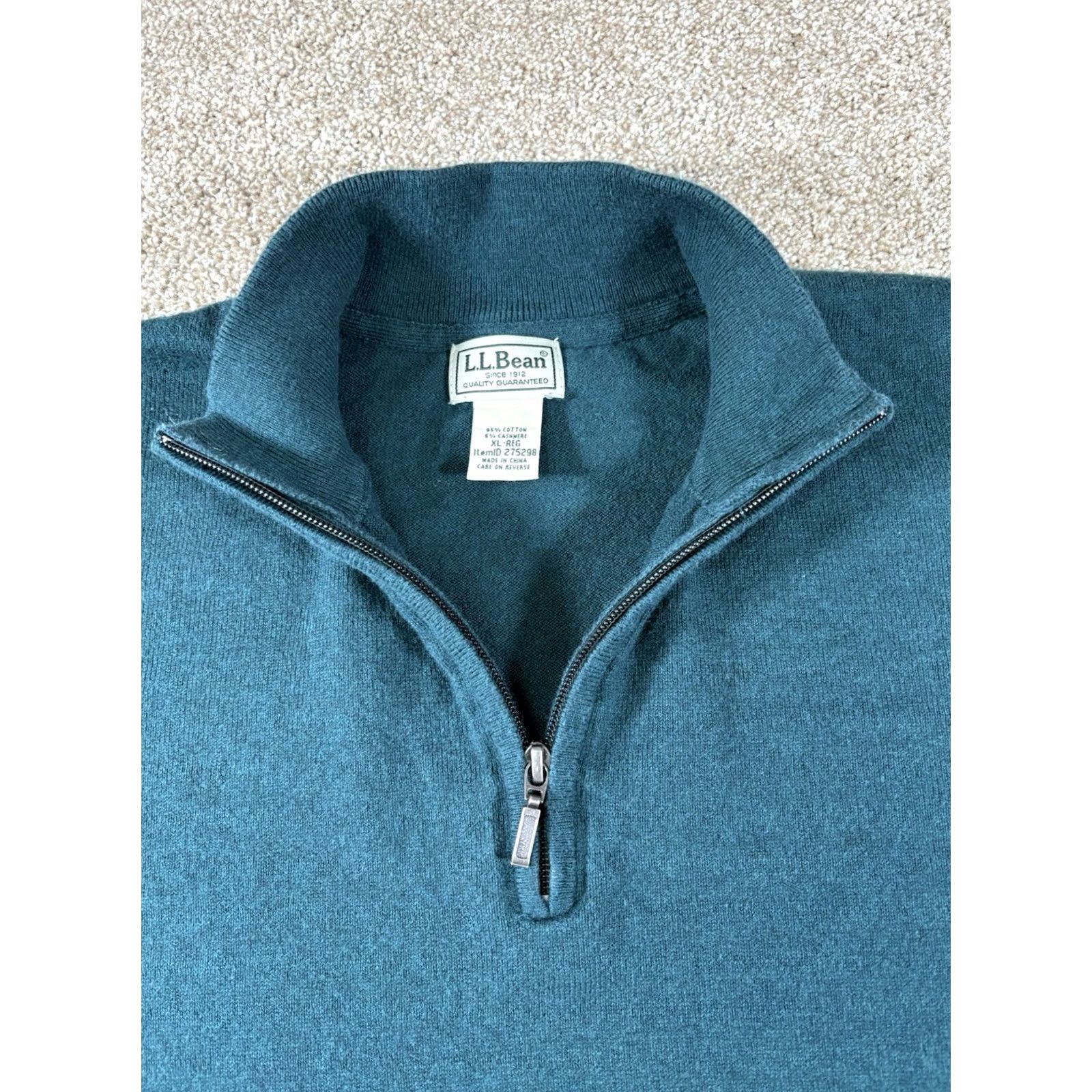 Vintage LL BEAN Sweater Long Sleeve 1/4 Zip Pullover Men’s XL Regular Green Cotton Cashmere Knit Shirt Size US XL / EU 56 / 4 - 2 Thumbnail