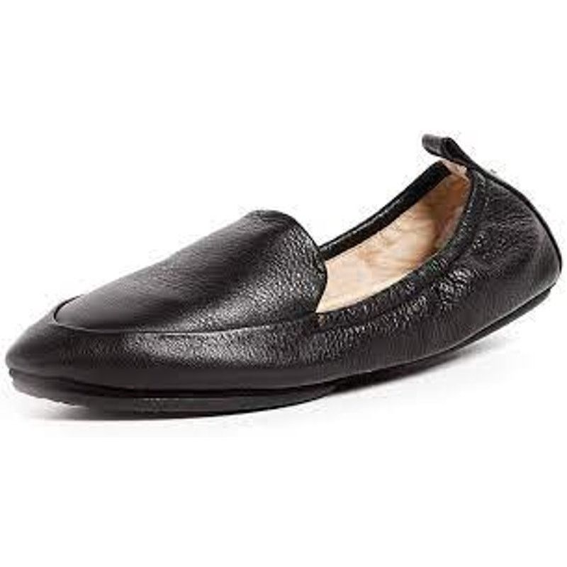 Yosi Samra Skyler Leather Loafer Shoes Pointed Toe Black 7, Women's