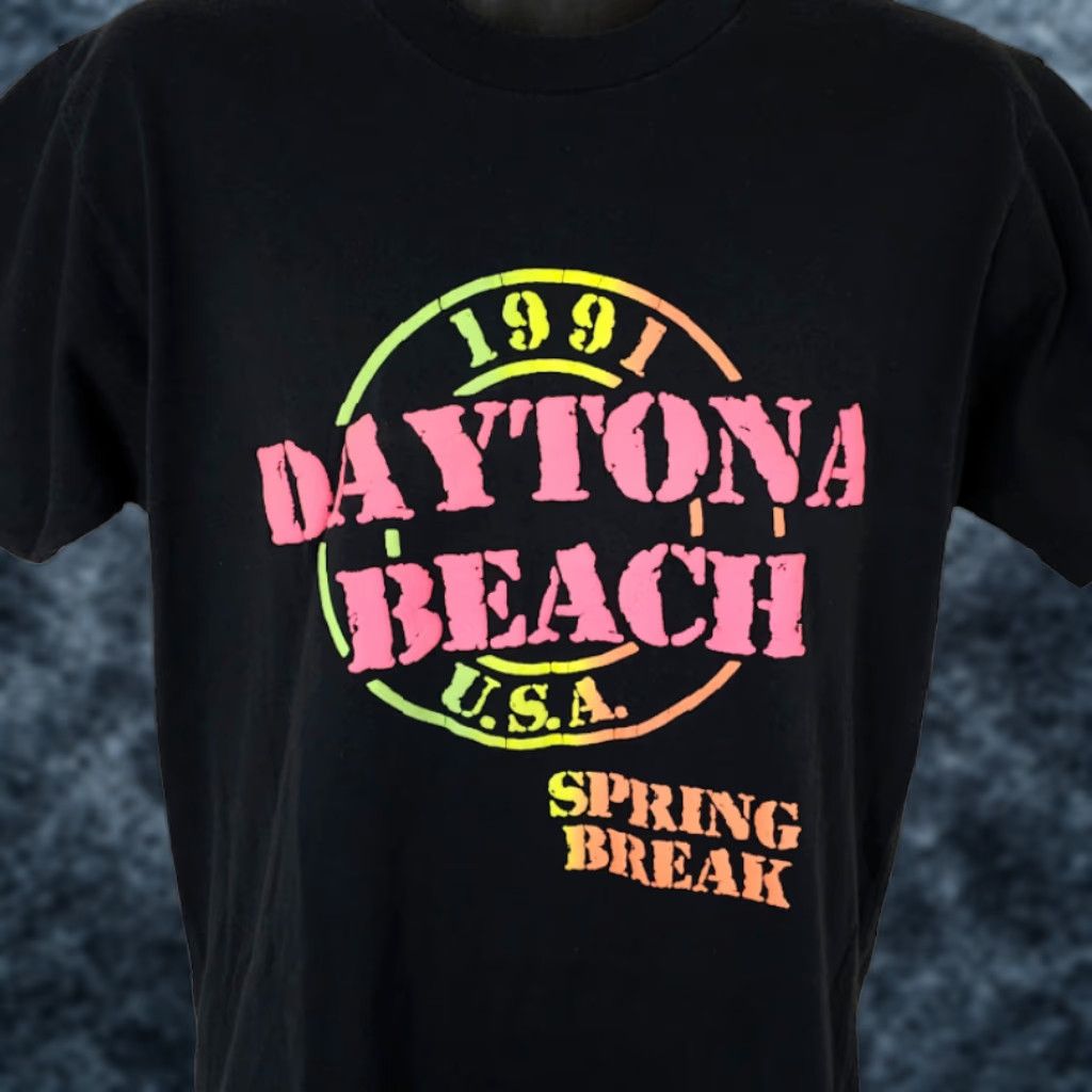 Vintage VINTAGE Daytona Beach T Shirt Mens Size Medium Black 90s 1991 Spring Break USA Screen Stars Shirt Mens Black 1990s Beach Travel Surf Size US M / EU 48-50 / 2 - 1 Thumbnail