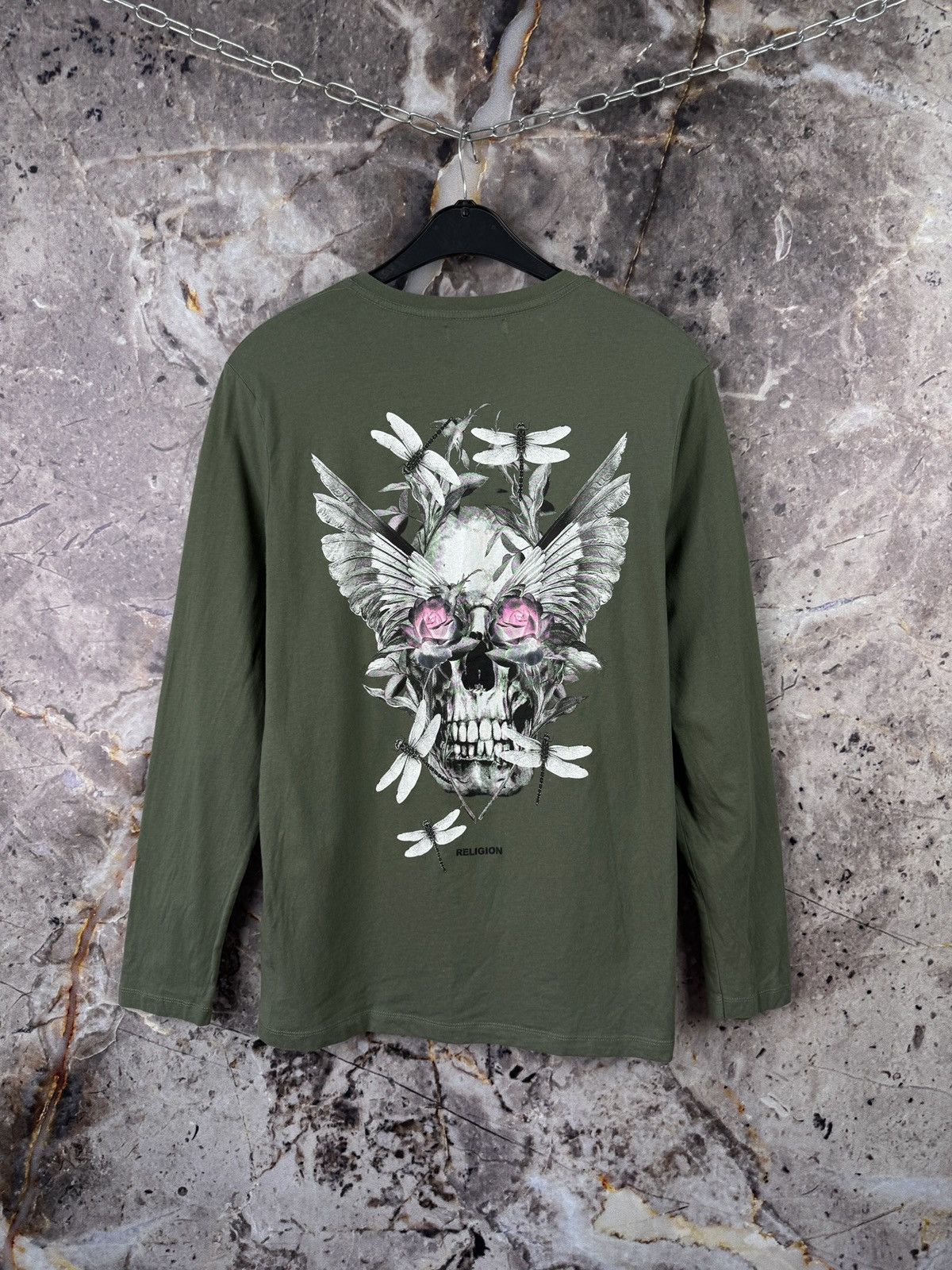 True Religion Religion Long Sleeve T-Shirt Graphic Skull Dragonfly Green Size US XL / EU 56 / 4 - 1 Thumbnail