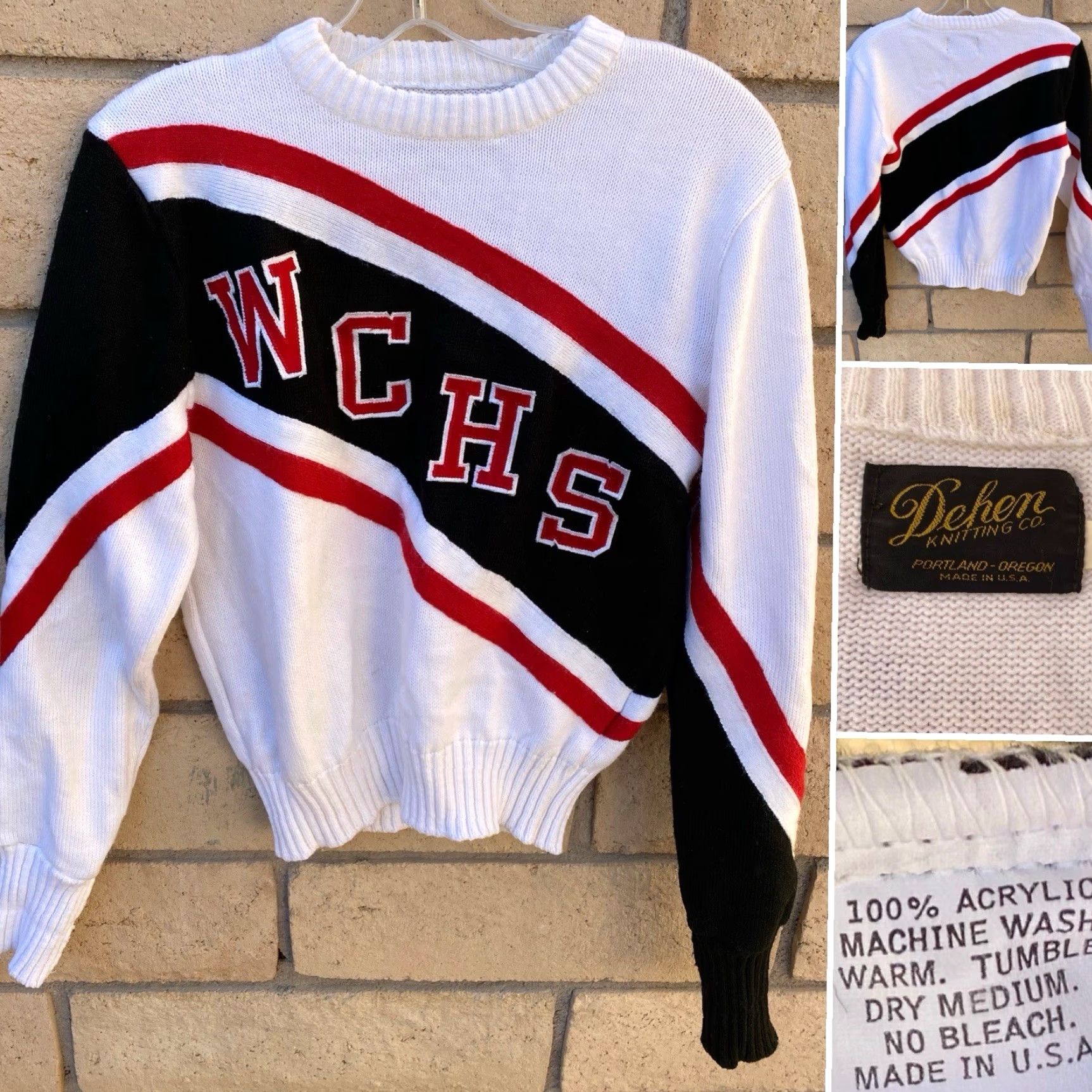 Vintage VINTAGE Dehen Cheerleader Sweater WCHS White Black Red Acrylic Knit Size M Size M / US 6-8 / IT 42-44 - 2 Thumbnail