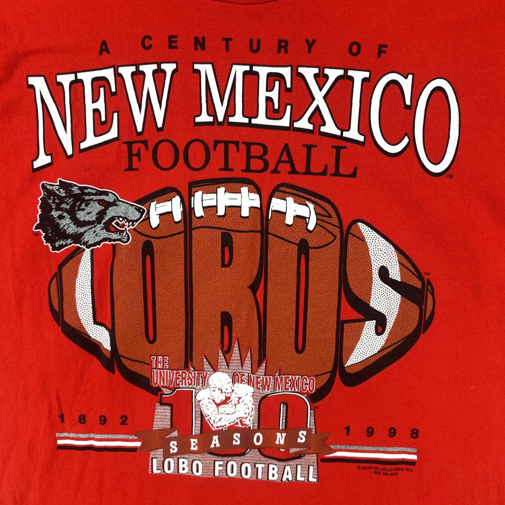 Fruit Of The Loom VINTAGE Fruit of the Loom Shirt UniVersity of New Mexico Lobos Football, Red, 90s, Crew Neck, Short Sleeve, L, Men Size US L / EU 52-54 / 3 - 6 Thumbnail