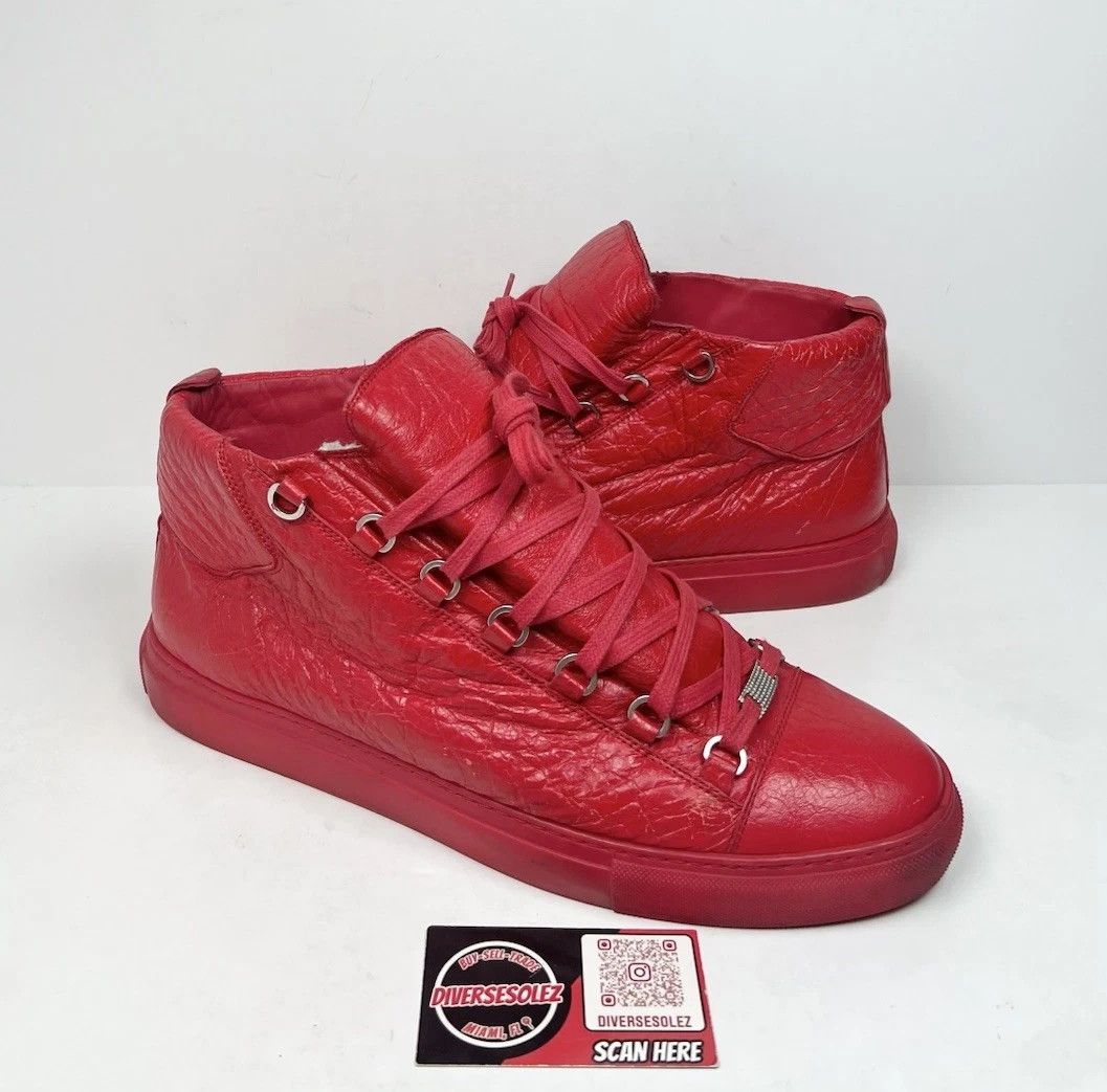 Balenciaga Arena Red 14 Leather High Tops Lace Up Shoes, Men's