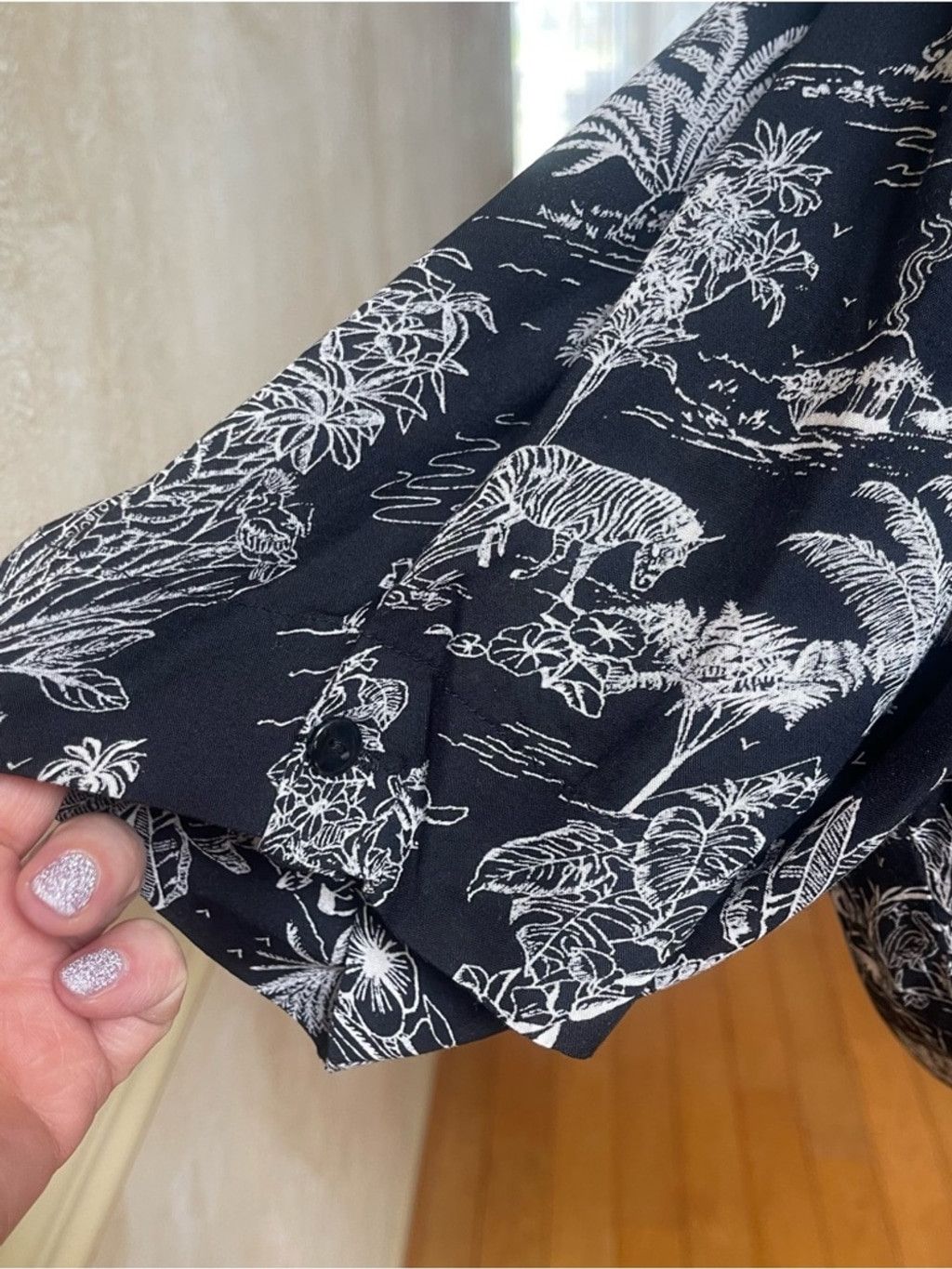 Topshop Topshop Black Jungle Toile Tie Front Crop Shirt Button Down Size L / US 10 / IT 46 - 5 Thumbnail