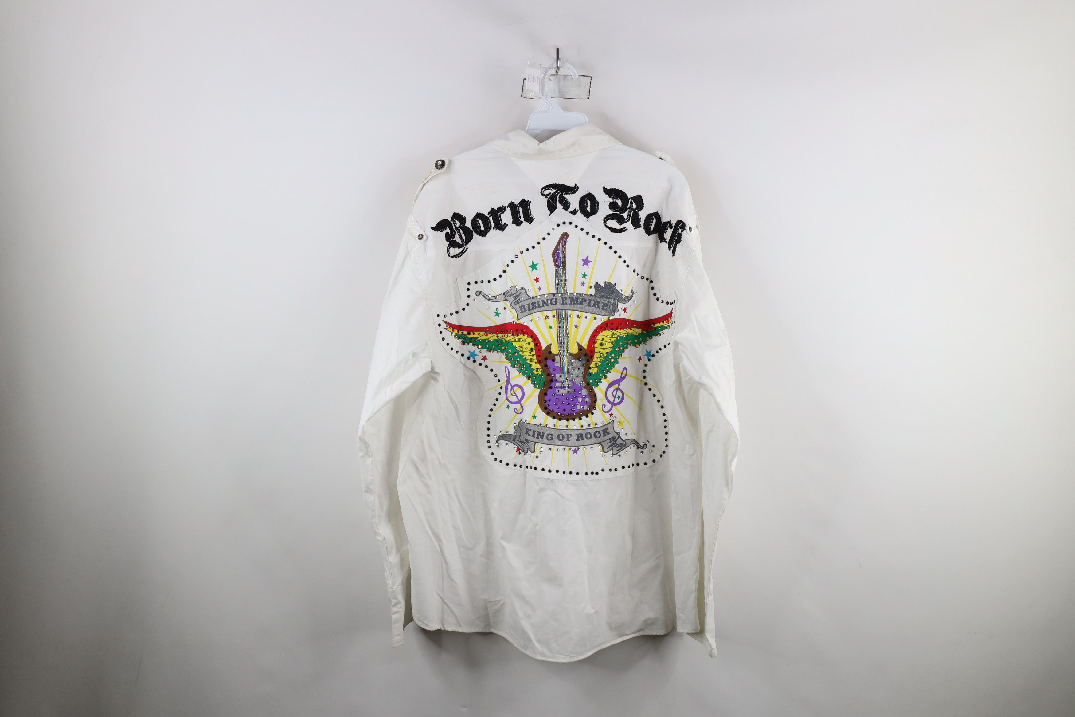 Vintage Deasdtock Vintage Y2K Rockabilly Born To Rock Button Shirt Size US XXL / EU 58 / 5 - 14 Thumbnail