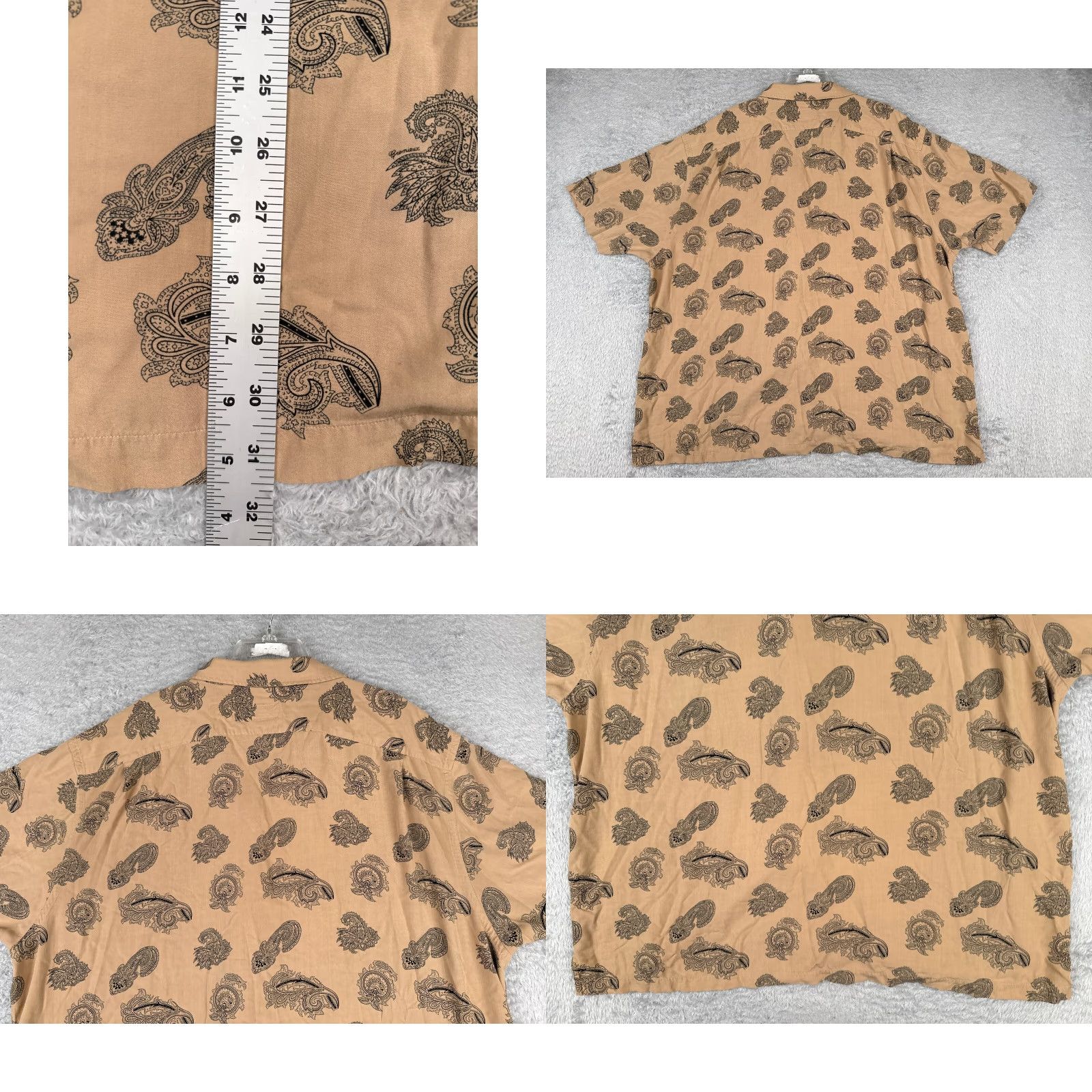 Tasso Elba Tasso Elba Shirt Mens 2XL Beige Paisley All Over Print Button-Up Silk Blend Size US XXL / EU 58 / 5 - 9 Thumbnail