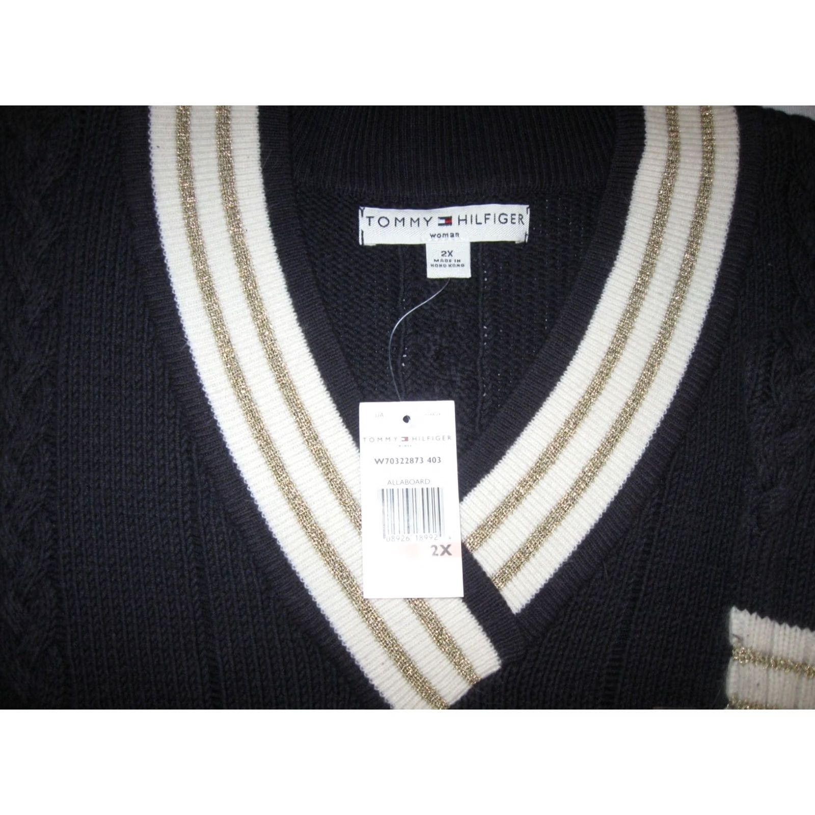 Tommy Hilfiger VINTAGE Tommy Hilfiger Sweater Cardigan V-Neck Women 2XL Blue Striped Knit Wool Acrylic Cotton Nylon TH Y2K Size XXL / US 16-18 / IT 52-54 - 3 Thumbnail