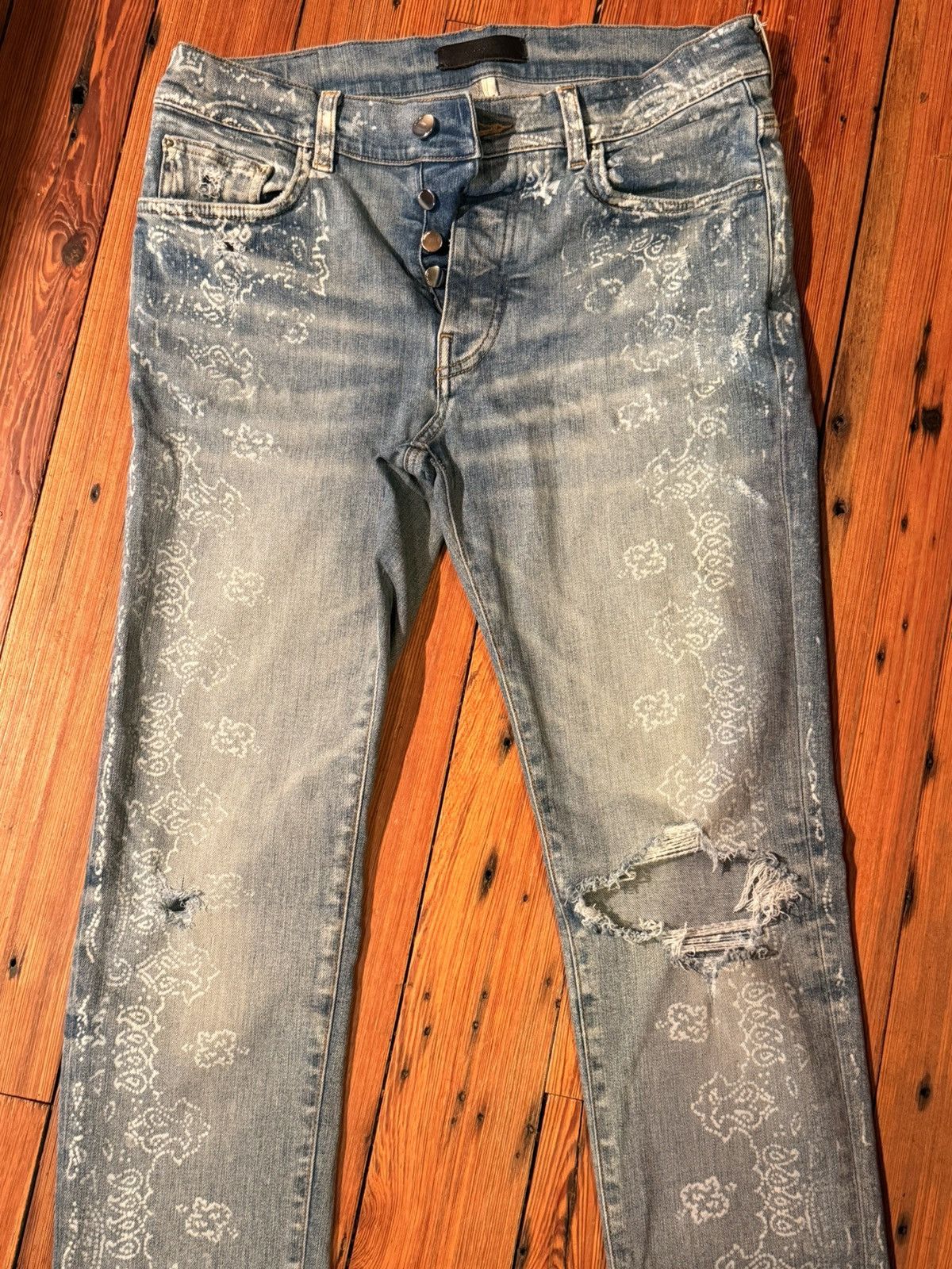 Amiri Amiri White Paisley Print Denim Size US 33 - 5 Thumbnail