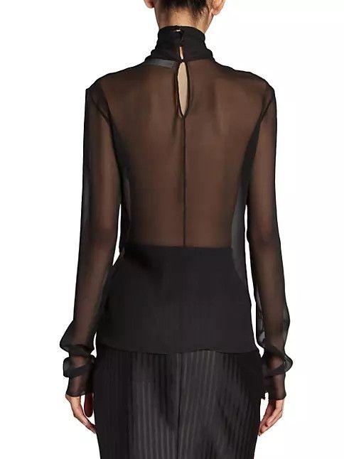 Saint Laurent Paris o1s1wg111124 Turtleneck Blouse in Silk Muslin Crepe in Black Size M / US 6-8 / IT 42-44 - 5 Thumbnail