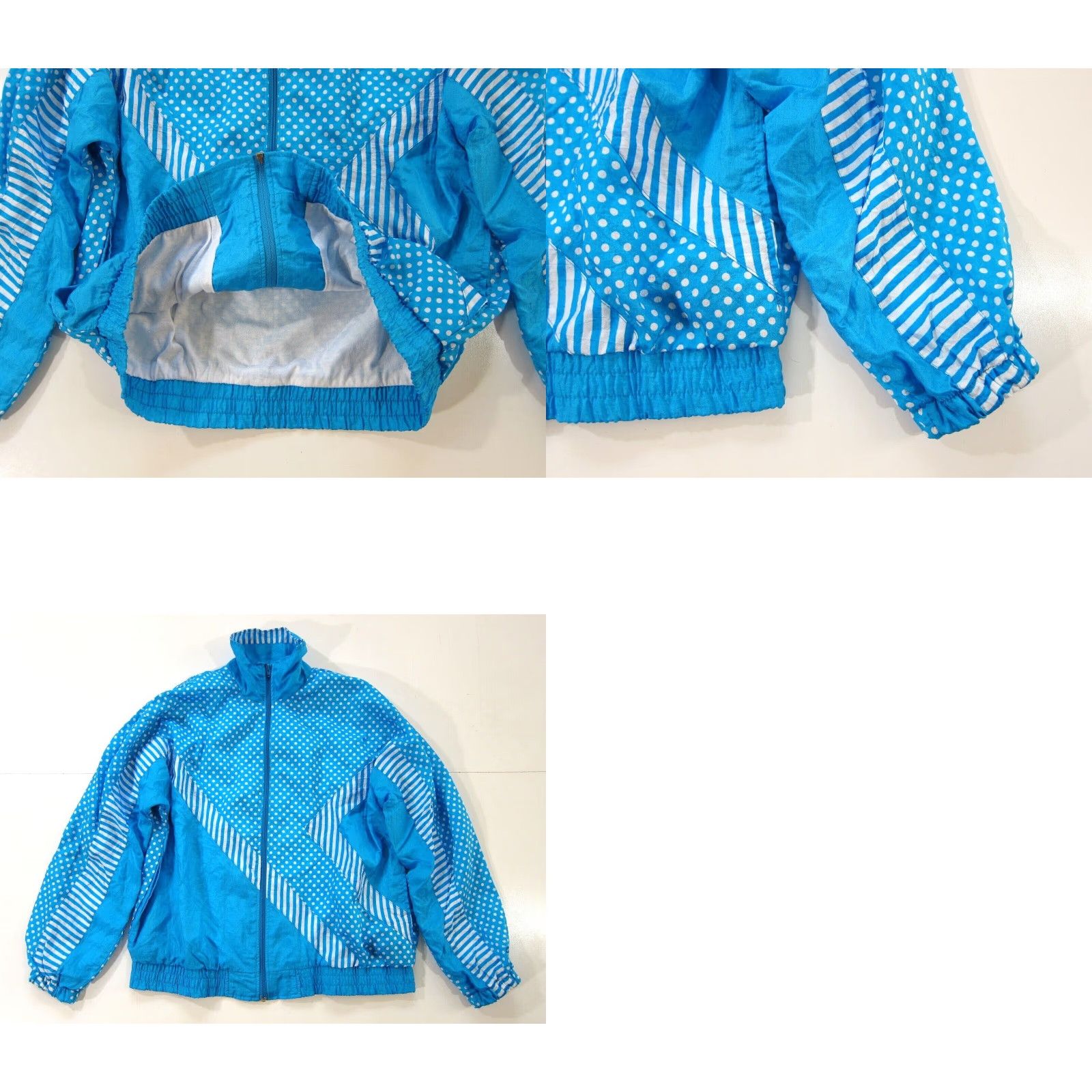 Blair VINTAGE Blair Boutique Blue White Polka Dot Retro Full Zip Windbreaker Jacket M Size M / US 6-8 / IT 42-44 - 8 Thumbnail